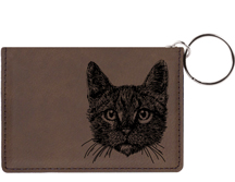 Tabby Cat Engraved Leather Keychain Wallet